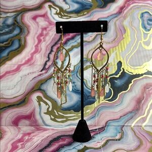 Bohemian Pink and Gold Chandelier Earrings